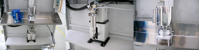 涂料供給臺（左）、注塞泵（中）、單杯系統（右）